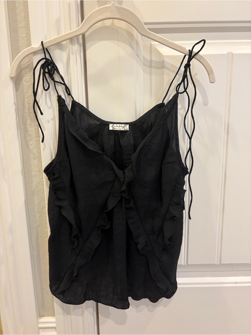 Free People Black Ruffle Tie-Strap Camisole